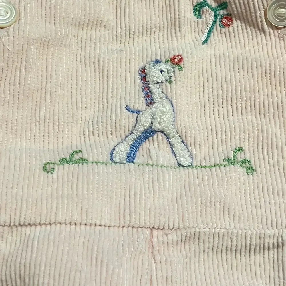 Vintage 1950s Crawler Grace Pale Pink Embroidered Corduroy Overalls 6-12 Months